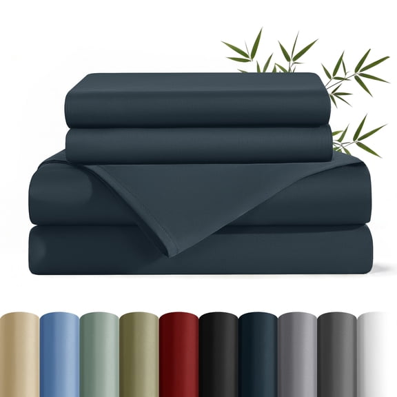 AiAngu Bamboo California King Sheet Set, Luxury Soft 4 Pieces Bed Sheets with 18" Deep Pocket, Nave Blue