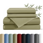 AiAngu Breathable Bamboo California King Sheet Set, Luxury Soft 4 Pieces Bed Sheets with 16" Deep Pocket, Sage Green
