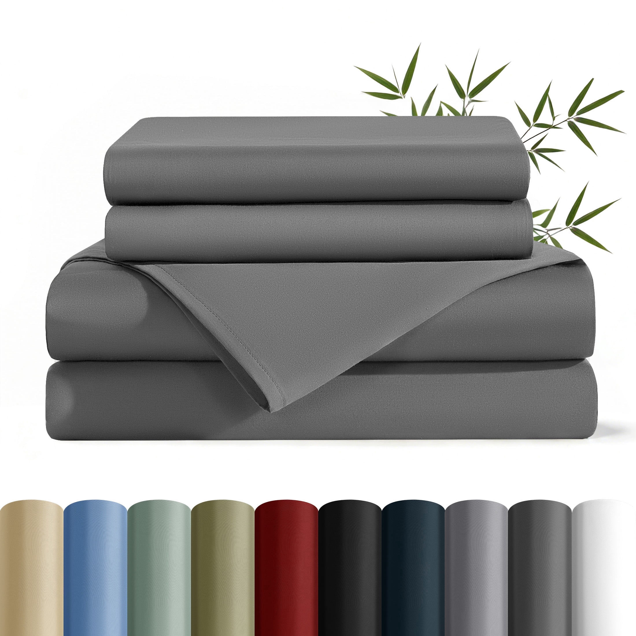 AiAngu Bamboo Full Sheet Set, Luxury Soft 4 Pieces Bed Sheets with 18" Deep Pocket, Dark Gray