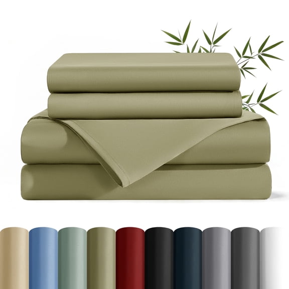 AiAngu Bamboo Full Sheet Set, Luxury Soft 4 Pieces Bed Sheets with 18" Deep Pocket, Sage Green