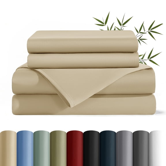AiAngu Bamboo Queen Sheet Set, Luxury Soft 4 Pieces Bed Sheets with 18" Deep Pocket, Beige