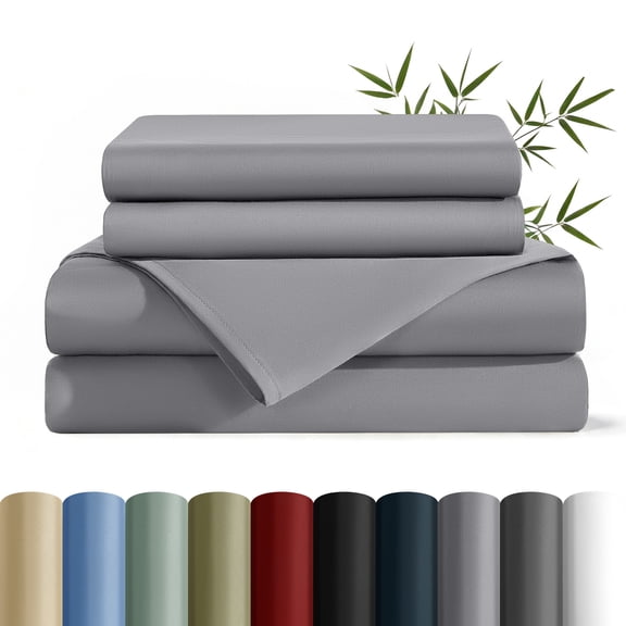 AiAngu Bamboo Queen Sheet Set, Luxury Soft 4 Pieces Bed Sheets with 18" Deep Pocket, Gray