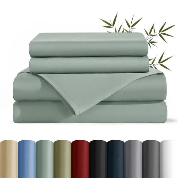 AiAngu Cooling Bamboo Queen Sheet Set, Luxury Soft 4 Pieces Bed Sheets with 18" Deep Pocket, Spa Blue