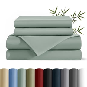 AiAngu Cooling Bamboo Queen Sheet Set, Luxury Soft 4 Pieces Bed Sheets with 18" Deep Pocket, Spa Blue