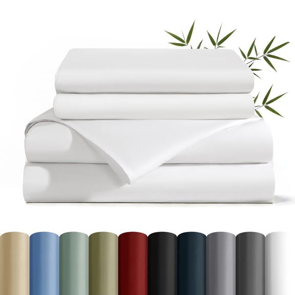 AiAngu Bamboo Queen Sheet Set, Luxury Soft 4 Pieces Bed Sheets with 18" Deep Pocket, White
