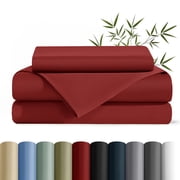 AiAngu Cooling Bamboo Twin Sheet Set, Luxury Soft 3 Pieces Bed Sheets with 18" Deep Pocket, Burgundy