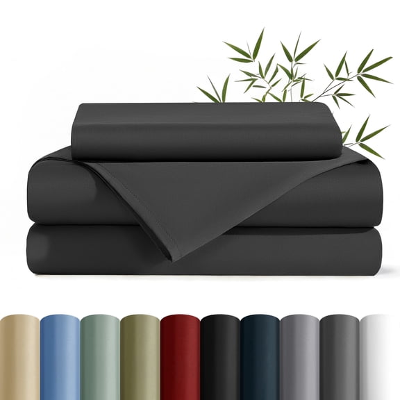 AiAngu Bamboo Twin XL Sheet Set, Luxury Soft 3 Pieces Bed Sheets with 18" Deep Pocket, Black
