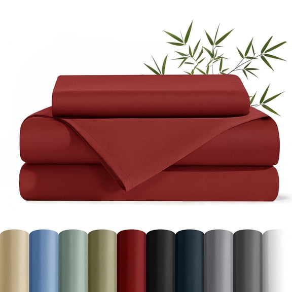 AiAngu Cooling Bamboo Twin XL Sheet Set, Luxury Soft 3 Pieces Bed Sheets with 18" Deep Pocket, Burgundy