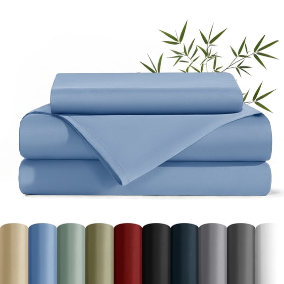AiAngu Breathable Bamboo Twin XL Sheet Set, Luxury Soft 3 Pieces Bed Sheets with 16" Deep Pocket, Lake Blue