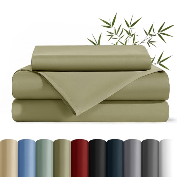 AiAngu Bamboo Twin XL Sheet Set, Luxury Soft 3 Pieces Bed Sheets with 18" Deep Pocket, Sage Green
