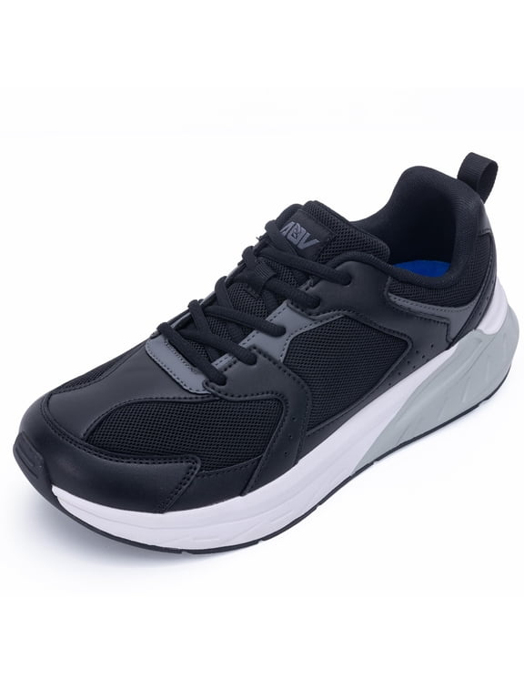 Men's Wide Toe Box Walking Shoes for Standing All Day | Arch Support Anti-Fatigue Tennis Shoes for Plantar Fasciitis Relief Black Size 10