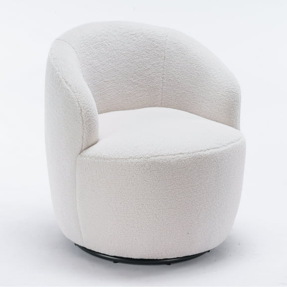AiLive Barrel Chair Teddy Fabric 360 Degree Swivel Accent Armchair for Apartment,Living Room, Single Barrel Sofa for Bedroom, Office (White)