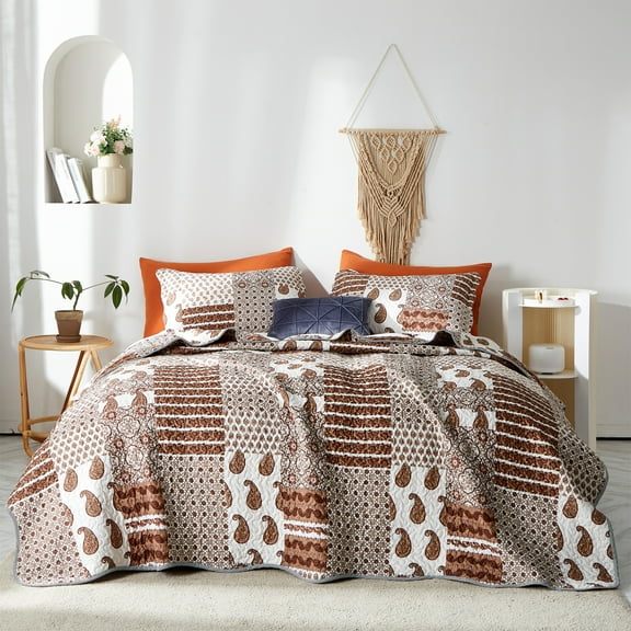 AiMay King Size Quilt Set Bedding Sets Reversible Bedspread Super Soft Microfiber Lightweight Summer Quilted Coverlet All Season Bohemian Patchwork Style