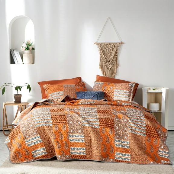 AiMay Queen Size Quilt Set Bedding Sets Reversible Bedspread Super Soft Microfiber Lightweight Summer Quilted Coverlet All Season Bohemian Patchwork Style