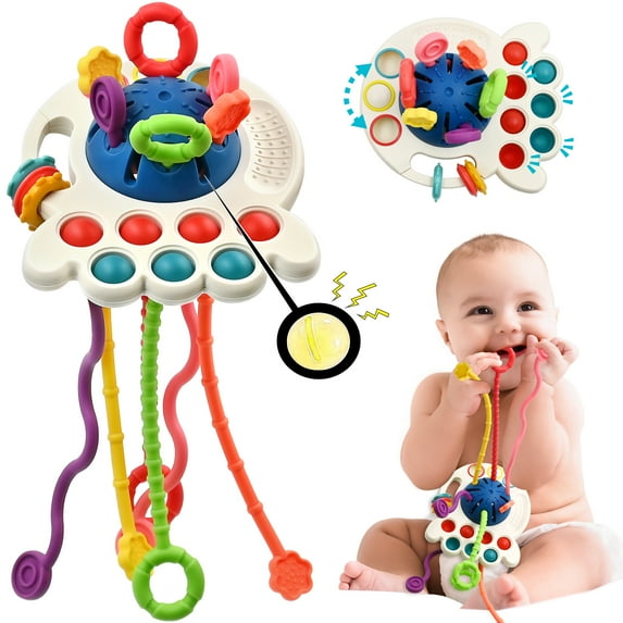 AiTuiTui Sensory Montessori Baby Toys 6 to 12 Months, Toddler Learning Travel Toys for 1 2 Year Old Boy Girl Birthday Gifts, Soft Pull String Fidget Bath Toys for 9 10 18 Months Infant Newborn
