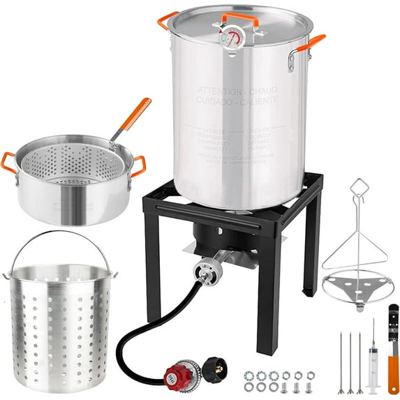 AiYCHEN Propane Outdoor Turkey Fryer, 30 & 10 Quart Aluminum Seafood Boiler Steamer Kit Crawfish Fish Fryer, 55,000 BTU