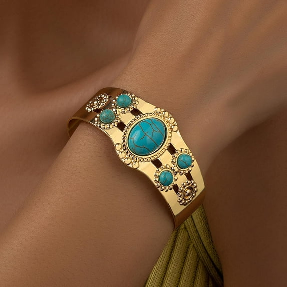 AiYqZypa Clearance Turquoise Bracelet Blue Stabilized Turquoise & Bracelet Stainless Steel Adjustable Bracelet | Boho Jewelry for Men & Women