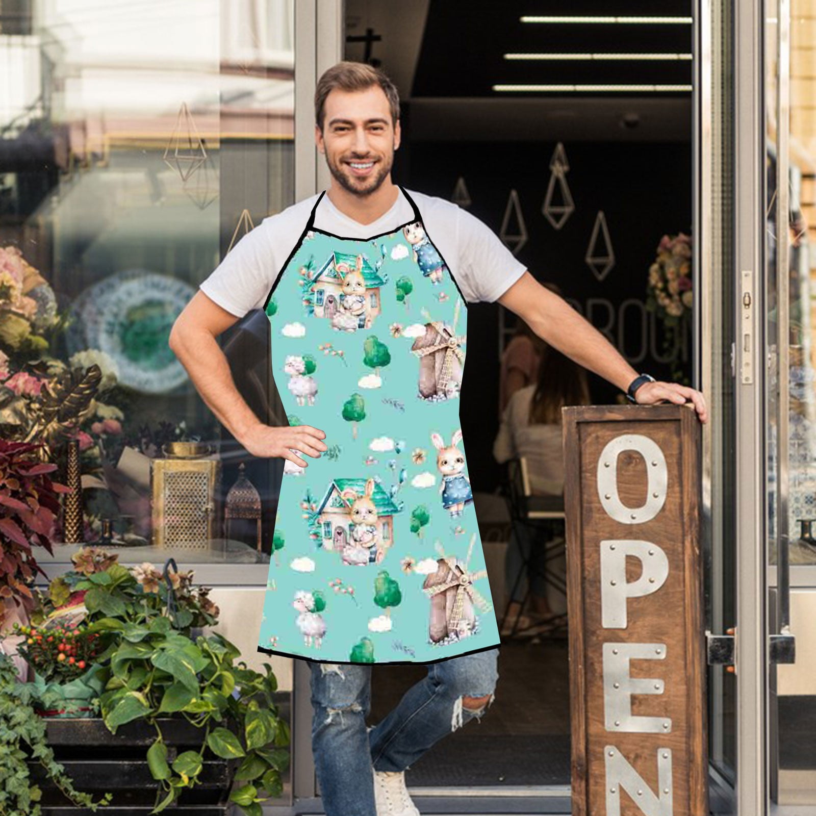 Hxoliqit Easter Easter Cartoon Rabbit Eggs Easter Polyester Fine Grain Sleeveless Apron Home Smock Multi Function Apron for kitchen