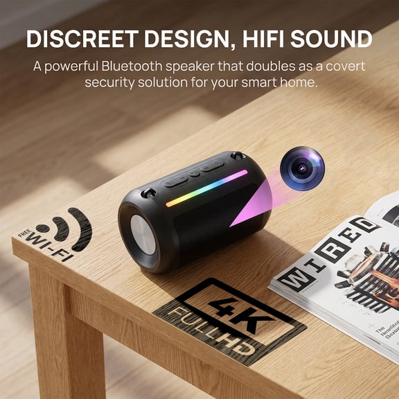 Aiacmea Full HD 1080P Bluetooth Speaker Camera, Indoor Wireless WiFi Security Camera with Live Streaming, Motion Detection & Remote Viewing
