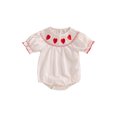 Aialyic Baby Girl Short Sleeve Romper Heart Embroidery Dot Print Crew
