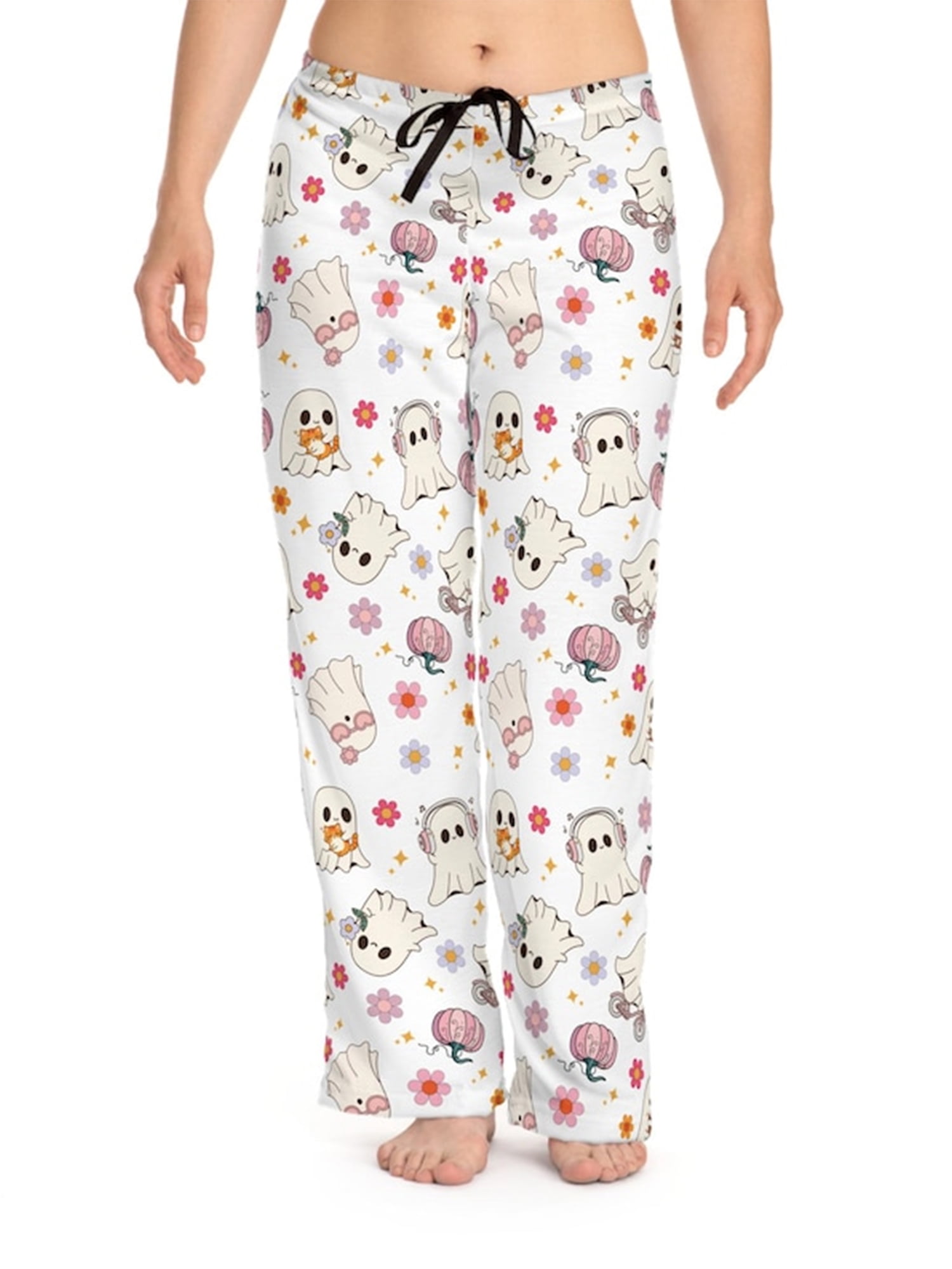 Aialyic Women's Halloween Lounge Pants Spider Web Print Elastic Waist