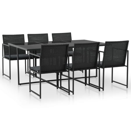 Aibecy 7 Piece Patio Dining Set with Cushions Poly Rattan Black