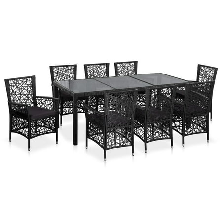 Aibecy 9 Piece Patio Dining Set Poly Rattan Black