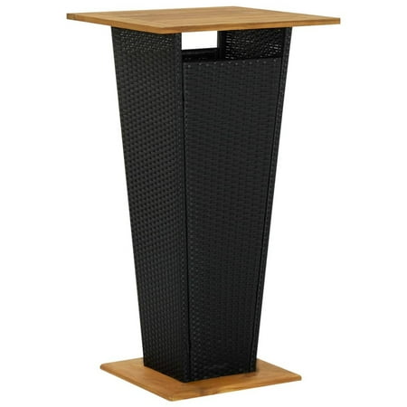 Aibecy Bar Table Black 23.6"x23.6"x43.3" Poly Rattan and Solid Acacia Wood