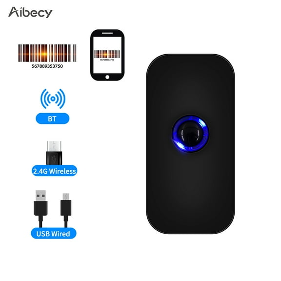 Aibecy Handheld 3-in-1 Barcode Scanner 1D Bar Code Reader Support BT & 2.4G Wireless & USB Wired Connection Compatible with Windows Android iOS for Supermarket Retail Logistics Warehouse
