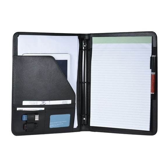 Aibecy Professional Business Portfolio Padfolio Folder Document Case Organizer A4 PU Leather with Business Card U Flash Disk Holder Memo Note Pad Loose- Loop