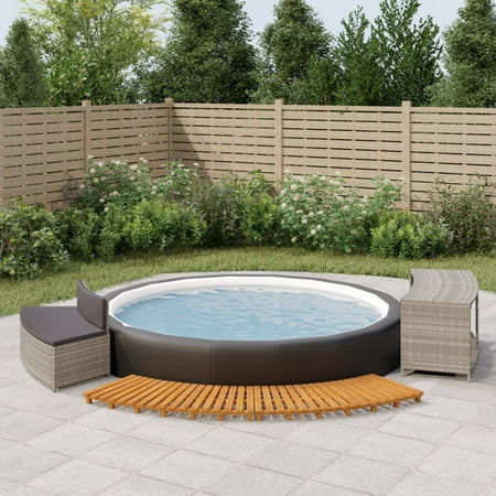 Aibecy Spa Surround Gray Poly Rattan and Solid Wood Acacia