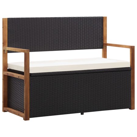 Aibecy Storage Bench 45.3" Poly Rattan and Solid Acacia Wood Black