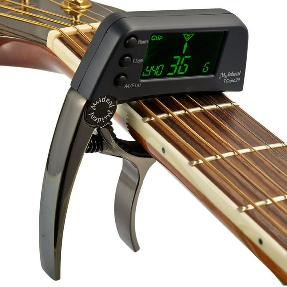 TCapo20 Multifunctional Aluminum Alloy 2-in-1 Guitar Capo Tuner with LCD Screen for Acoustic Folk Electric Guitar Chromatic Bass