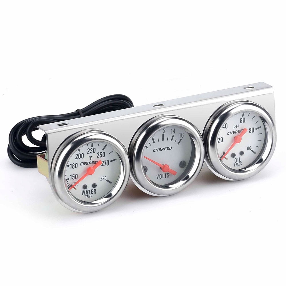 Aibecy Universal Car 2'' 52mm Chrome Volt Water Temp Gauge Oil Pressure Gauge Triple 3 Gauge Set Gauges Kit
