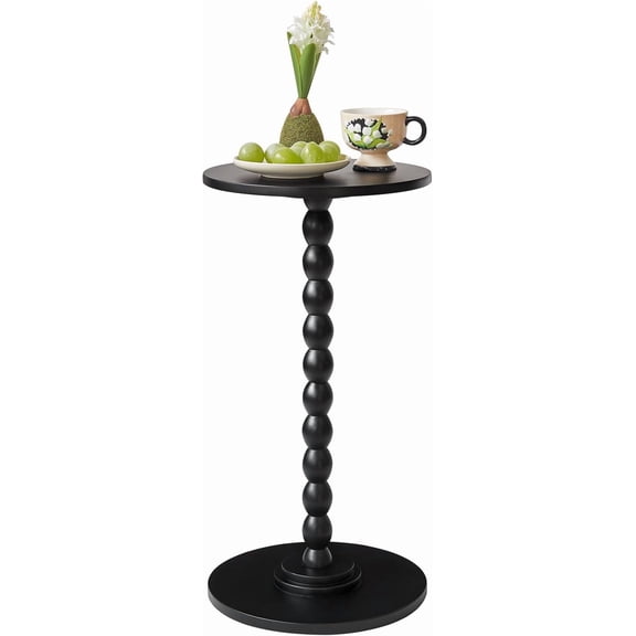 Aibiju Round Side Table, Solid Wood Drink Table, Modern Minimalist Bedside Table, Living Room Sofa End Table, Bedroom Small Corner Table for Small Spaces Black YD-RST001B