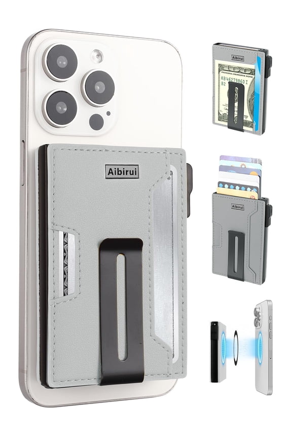 Wallet for men,Magsafe Wallet with Money Clip,Ridge for Men | Magnetic wallet for iPhone 17/16/15/14/13/12 Series,Card Holder,Holds 8 Cards & Bills, Aluminum & Microfiber Leather,Grey Y101