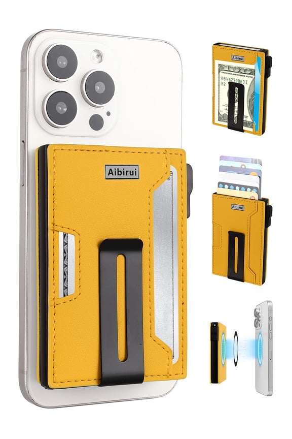 Wallet for men,Magsafe Wallet with Money Clip,Ridge Wallets for Men | Magnetic wallet for iPhone 17/16/15/14/13/12 Series,Card Holder,Holds 8 Cards & Bills, Aluminum & Microfiber Leather Y101