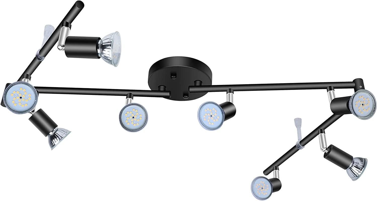 Aiboo 8 LED Track Lighting Kit, Foldable Ceiling Spot Lighting with Flexibly Rotatable Head for Kitchen Hallway, GU10 Bulbs Not Included (Black 8 Heads)