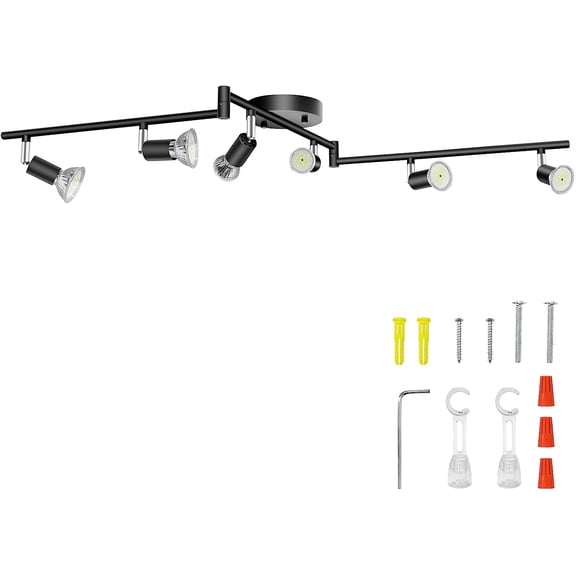 Aiboo Adjustable Dimmable Track Lighting Kit, Matt Black, 6-Light Ceiling Spot Fixtures for Kitchen & Hallway