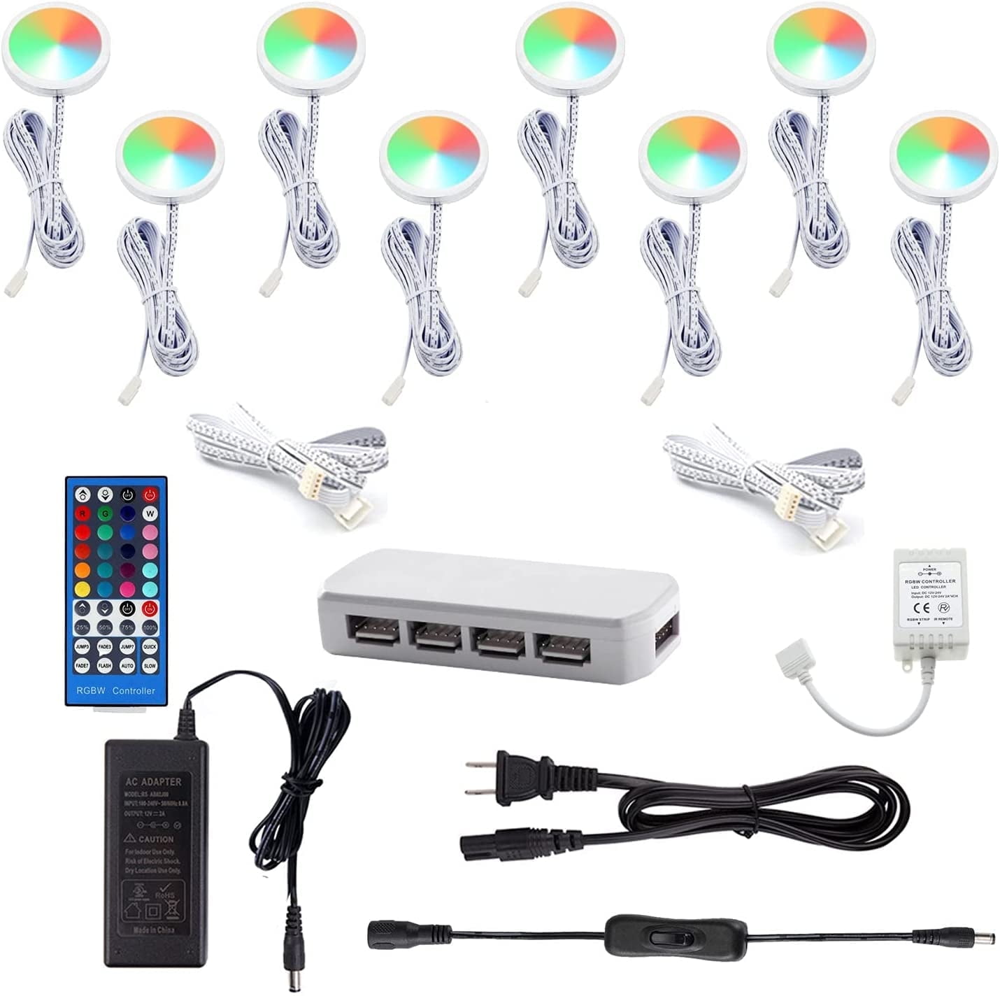 RGBW RGB + White Color Changing Under Cabinet LED Lighting Kit Wireless 40-Key RF Remote Control ( 8 Lights)