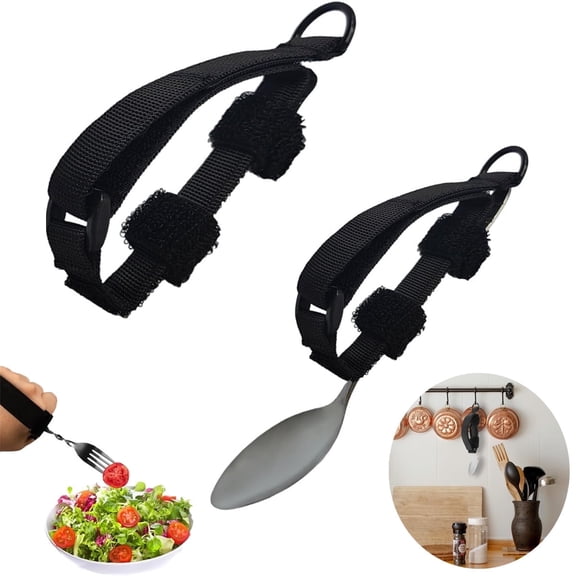 Aid Utensil Cuff Holder Strap,Tutuviw 2Pcs Adaptive Utensil Holder,Arthritis Eating Aids,Universal Cuff Fork Spoon Fixer Strap Hand,Grip Assistive Holder for Parkinson Tremors Weak Grip Patient