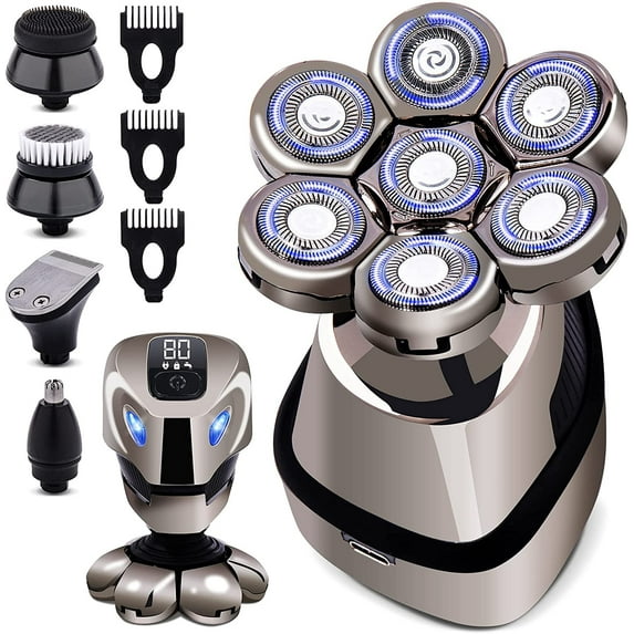 AidallsWellup 7D 5-in-1 Electric Head Shaver for Bald Men - Modern Design Head Shavers - Electric Men's Grooming Kit - Anti-Pinch, Cordless, and Rechargeable