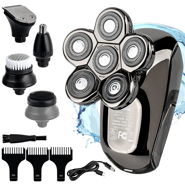 AidallsWellup Mens 5in1 Electric 6D Veneer Head Shaver for Bald Men