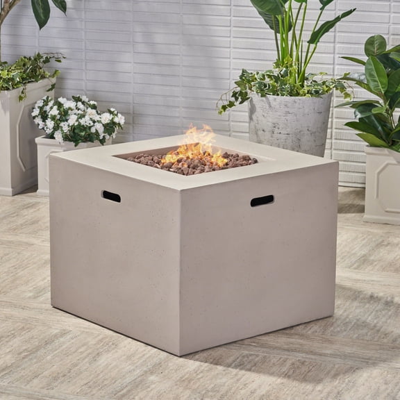 Aidan 31 Inch Square Concrete Fire Pit 40000 BTU Backyard Patio Heater Outdoor Gathering Warmth for Summer Nights