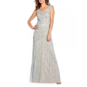 Aidan Mattox AQUADUST Womens Beaded Cap Sleeve Gown, US 8