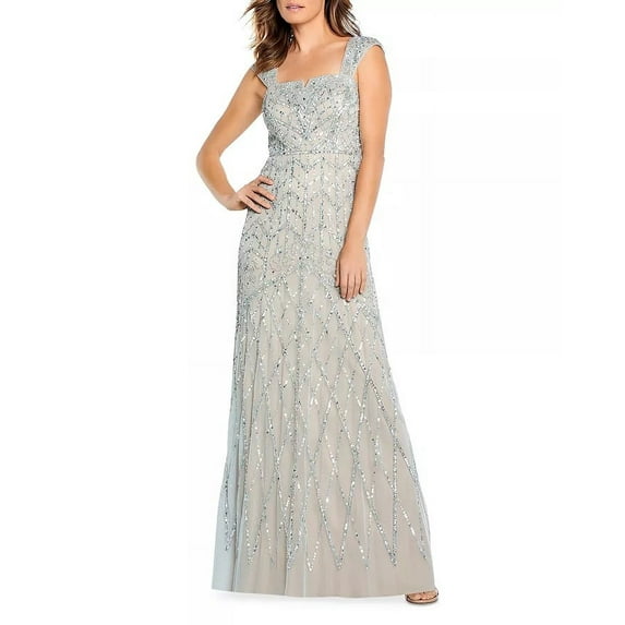Aidan Mattox AQUADUST Women's Beaded Cap Sleeve Gown, US 8
