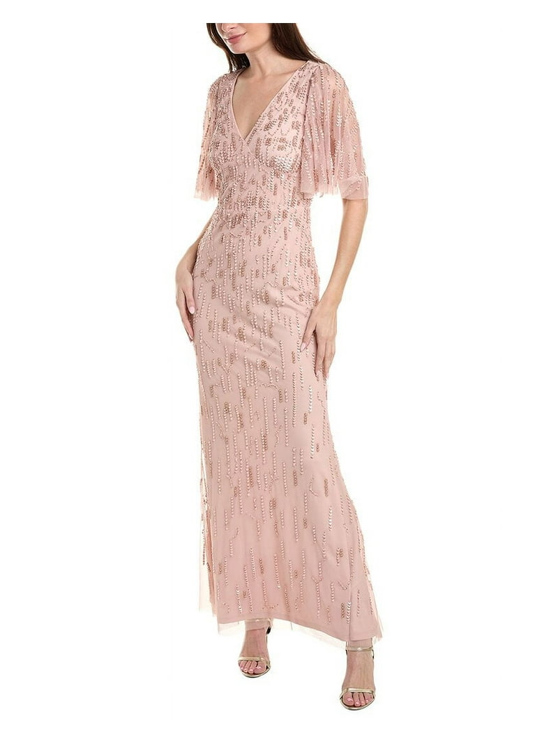 Aidan Mattox Beaded Mesh V-Neck Short Flutter Sleeve Gown in Ballet - Walmart.com Aidan Mattox Beaded Mesh V-Neck Short Flutter Sleeve Gown in Ballet - Walmart.com