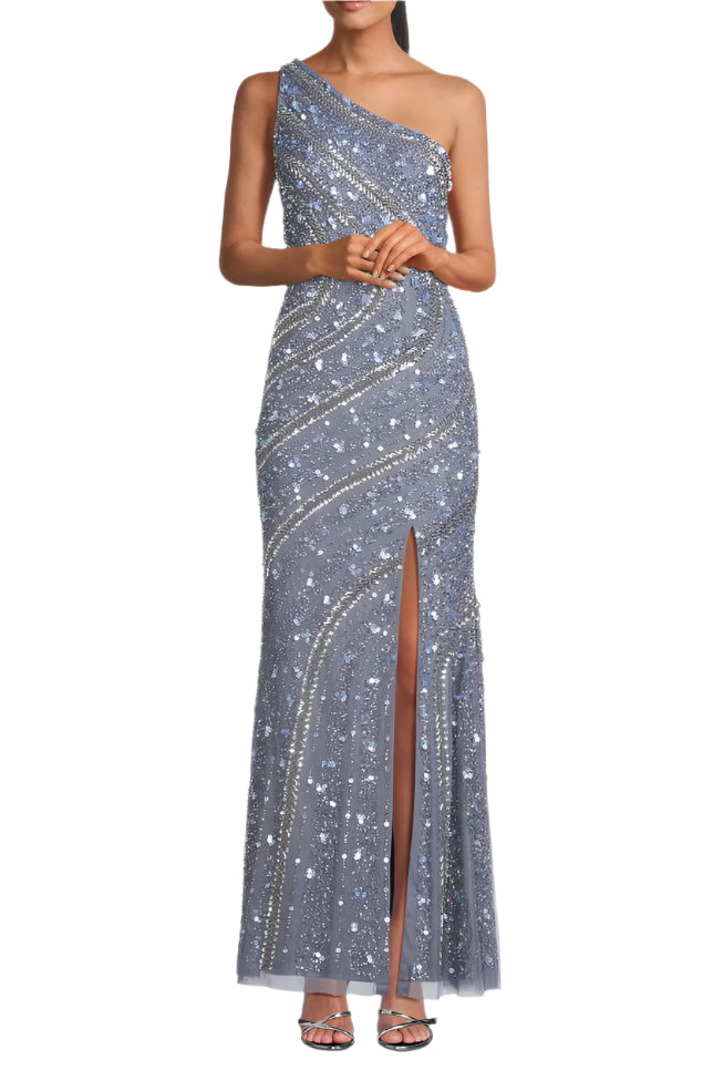 Aidan Mattox Women's High Neck Beaded Lace Cocktail Dress - Elegant Evening Gown With Illusion Sleeves