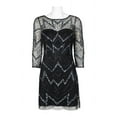 thumbnail image 1 of Aidan Mattox Boat Neck Illusion 3-4 Sleeve Zipper Back Embellished Mesh Dress-GUNMETAL / 0, 1 of 3