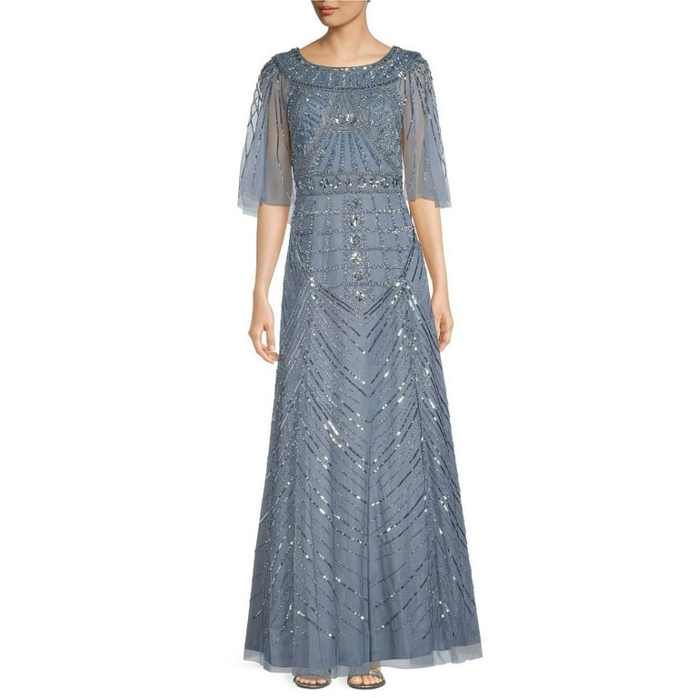 Aidan mattox embellished boatneck gown cheap